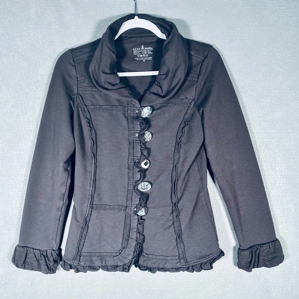 Chaqueta Blazer Buda Neón Para Mujer XS Mezcla Algodón Taupe Estrás Botones Foto 1 de 4