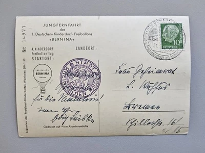 Ballonpost Deutschland 1959 Jungfernfahrt Kinderdorf Ballonflug Bernina  - Bild 1 von 2