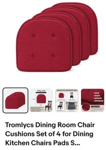 Tromlycs 4er Set ROTE GEPOLSTERTE RUTSCHFESTE ESSZIMMERSTUHLAUFLAGEN - Bild 1 von 9