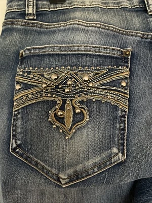 Pantalones de mezclilla para mujer Cache acampanados corte bota adornados brillantes Y2K talla 10 Foto 1 de 4