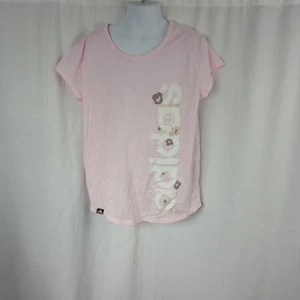 Adidas Short Sleeve Scoop Neck Graphic Athletic Top Pink Girls Size M - Picture 1 of 12