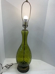 Vintage MCM Green Glass Swirl  Elongated Lamp  3 Way Switch 33”Tall  - Picture 1 of 7
