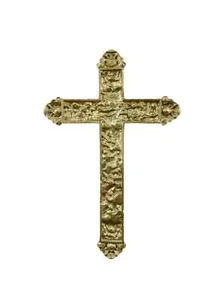 Antique French Wall Cross, 19th Religious Metal Crucifix, Gilded Patina - Picture 1 of 6