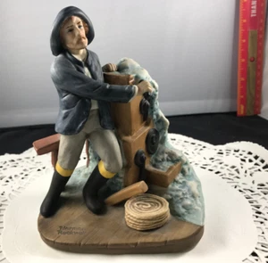 Vintage NORMAN ROCKWELL Figurine "Braving the Storm" Ocean Boat Sea Captain - Picture 1 of 6