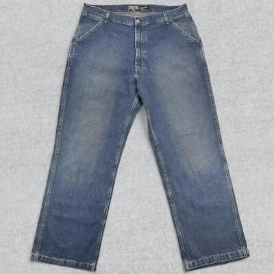 Pantalones de mezclilla de trabajo de pierna ancha estructura de colección para hombre 36x32 desvanecimiento desgastado skate grunge Y2K Foto 1 de 4