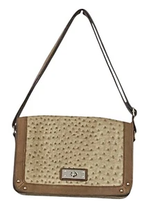 Vegan Ostrich Leather Shoulder Bag Purse Merona Front Flap w Turn Lock Closure - Picture 1 of 18