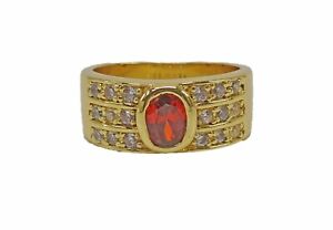 Red oval cubic zirconia stone band ring with clear CZ stones - Size 11 - NEW
