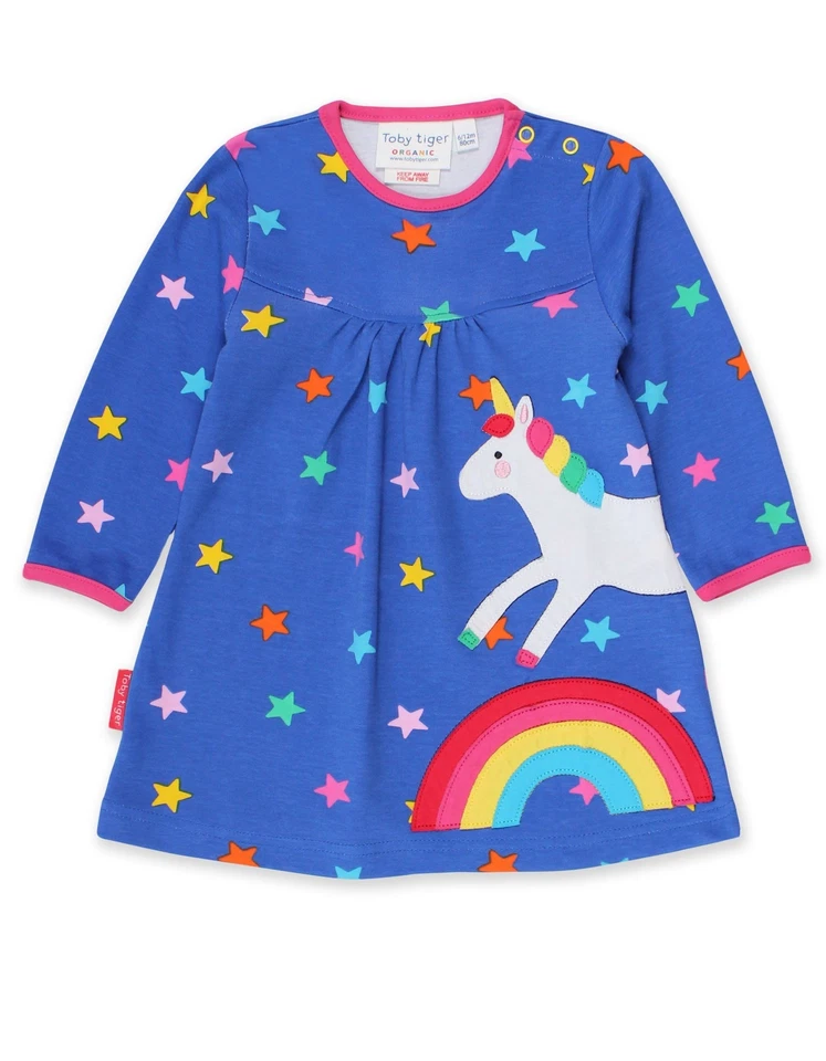 Toby Tiger Kleid mit Einhorn und Regenbogen Applikation aus Bio-Baumwolle - Bild 1 von 1