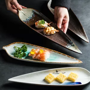 Japanese-Style Leaf Shaped Sushi Plate Ceramic Restaurant Tableware Sashimi Dish - Picture 1 of 19