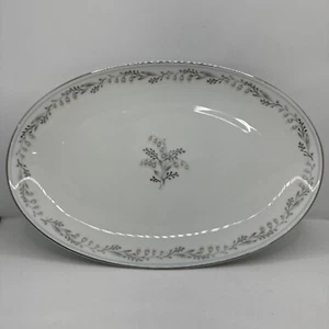 ✨ Noritake China Natalie 5815 ~ Platter ~ 12” Lily White with Silver Trim ✨ - Picture 1 of 5
