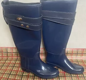COACH NEW YORK Size 5 Navy Blue Tall Rain Women’s Boots - Picture 1 of 12