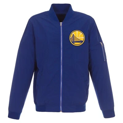 NBA Golden State Warriors Lightweight Nylon Bomber Jacket Embroidered Logo Blue - Image 1 of 3