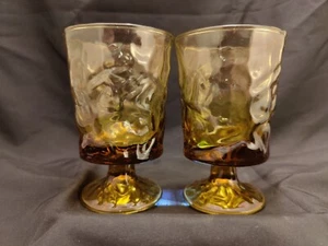 Pair Vintage Anchor Hocking Milano Amber Honey Gold On The Rocks Goblets Glasses - Picture 1 of 11