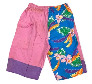 Pantalones Cortos Vintage Años 80 PALOMA Rosa Playa Gimnasio Natación Cordón Palmera Bloque de Color Talla M - Imagen 1 de 8