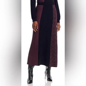 Misook | Color Block Midi Rock mit Zopfmuster schwarz lila Gr. L - Bild 1 von 9