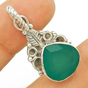 Faceted Aquamarine Chalcedony 925 Sterling Silver Pendant 1 1/3" Long @B14-8 - Picture 1 of 2