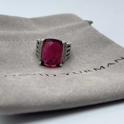 Anillo David Yurman Plata Esterlina Wheaton 16x12mm Rosa Turmalina Diamante Talla 9 Foto 1 de 4