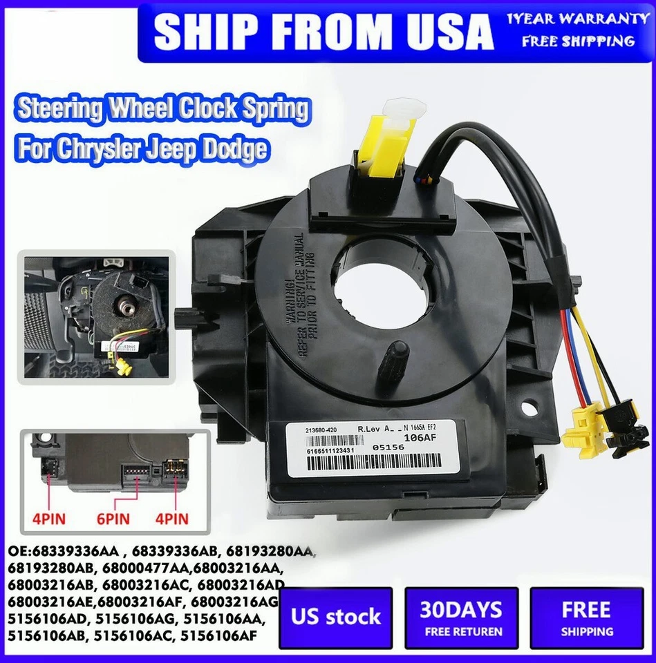 Para Jeep Wrangler JK 2007-2018 Reloj Muelle Con Sensor de Ángulo Volante Foto 1 de 4