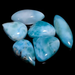 Cabochon naturale Larimar lotto 6 pezzi pietre preziose sfuse 78,5 ct. 17X12 25X9 mm A-34621 - Foto 1 di 2