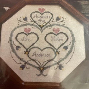 Unity Station wedding sampler Cross Stitch pattern NEW never used vtg hearts - Picture 1 of 3