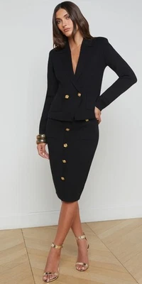 NUEVO L'Agence Sofia Blazer Tejido Doble Pecho Negro Mezcla Algodón Talla L Nuevo con Etiquetas $450 Foto 1 de 4