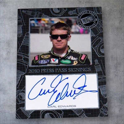 Carl Edwards PACK PULLED NASCAR HOFer signed card 2010 PRESS PASS SIGNINGS 10/50 - Image 1 of 2