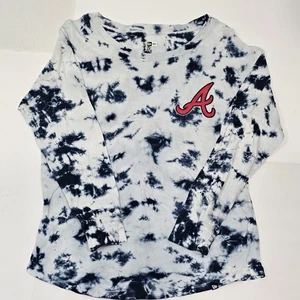 Atlanta Braves New Era Women's Tie-dye Long Sleeve T-shirt Blue/white Size L - Picture 1 of 8