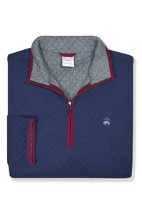Brooks Brothers Mens Navy Blue Grey Quilted 1/4 Q-zip Sweater XL X-Large BB-3208 - Picture 1 of 2