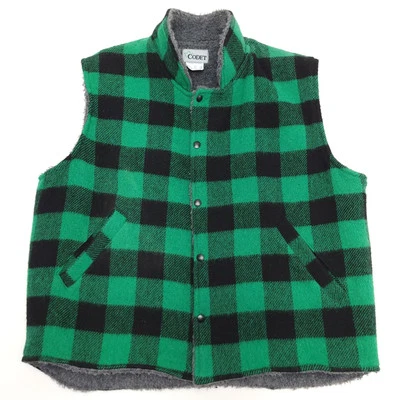 Vintage Codet Green Plaid Wool Sherpa Lined Hunting Field Vest Mens XL Snap 632G - Image 1 of 4