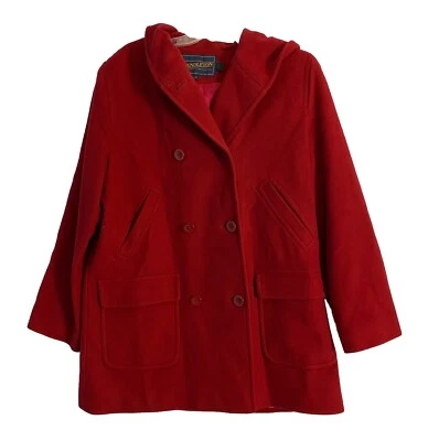 VTG Pendleton Italian Wool Hooded Peacoat Size 12 Bold Red 80s Womens M L - Image 1 of 4