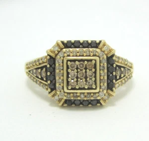 BEAUTIFUL 14K YELLOW GOLD WHITE, BLACK & CHAMPAGNE DIAMOND RING .25CT. 4.0G - Bild 1 von 7