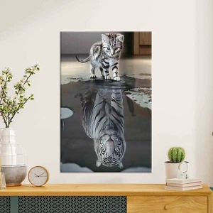 Tiger Reflection Cat Poster, Tiger And Cat Wall Art, Cat Canvas, Tiger Wall Art, - Picture 1 of 6