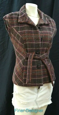 Chaleco CAbi #691 Clinch It Up tweed a cuadros mezcla de lana corbata frontal para mujer talla S NUEVO Foto 1 de 4