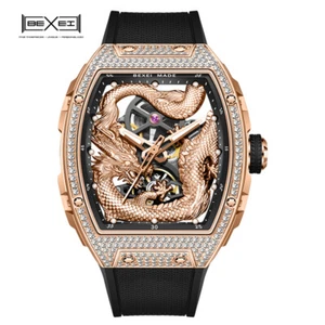 BEXEI Dragon Reloj Automático Hombre Tonneau Reloj Mecánico Set en Oro Diamante - Imagen 1 de 4