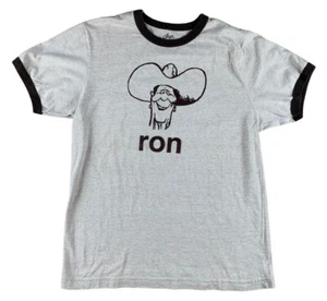 President Cowboy Ronald Reagan Beige Felt Graphic Ringer T-Shirt Men's Small - Picture 1 of 4