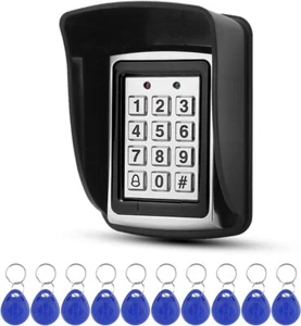 RFID Metal Access Control Keypad - Waterproof Cover + 10pcs 125KHz Blue Keyfobs - Picture 1 of 6