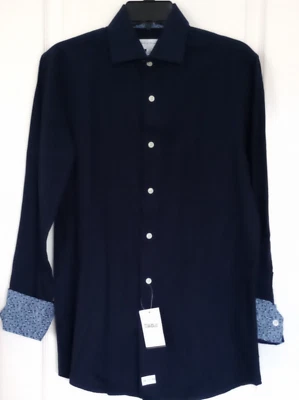 CAMISA JOHN W. NORDSTROM PARA HOMBRE NUEVA CON ETIQUETAS Talla S Azul Convertible Puño Bolsillo Algodón/Lino Foto 1 de 4