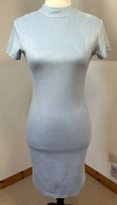 AX Paris Bodycon Dress Size 8 Light Baby Blue Short Sleeve Stretchy Velvet Feel - Picture 1 of 8