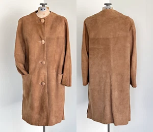 Womens Brown Suede Duster Coat Medium Vintage Suede Minimal Mod Duster Coat - Picture 1 of 10