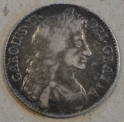 Great Britain 1676 Half Crown KM-438.1 Mid Grade with typical Weak Center Obv. - Image 1 of 2