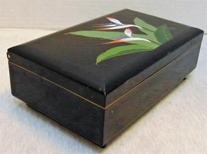 Vintage Otagiri? Japan Bird Of Paradise Black Wood Music Jewelry Box Musical - Picture 1 of 12