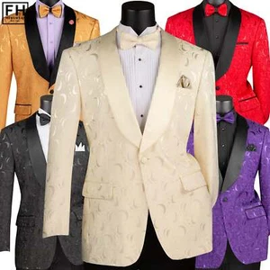 VINCI Men's Floral Jacquard Shawl Collar Tux Jacket - S-6XL, 5 Colors - NEW - Picture 1 of 21