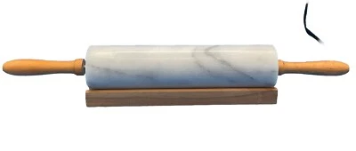 "Rodillo de mármol - 10"" - con base de madera - usado en excelente estado - blanco/gris" Foto 1 de 2