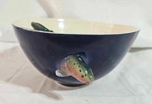 3D design blue rainbow trout fish dip serving bowl 9 1/2" diameter x 5" deep - Picture 1 of 14