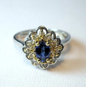 0.57 ct Natural Blue Sapphire & Diamonds 14K Two Tone Ring Was $1,095 Video - Picture 1 of 9