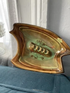 Vtg California Pottery Mid Century Ceramic Drip Glaze Ashtray MCM Green Brown - Picture 1 of 4