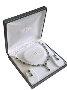 White gold finish green emerald and created diamond Necklace Earrings Giftboxed - Picture 1 of 8