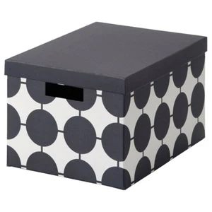 TJENA Caja de Almacenamiento con Tapa Cesta Bin Estuche de Almacenamiento Blanco,Negro/Punteado 25x35x20cm - Imagen 1 de 7