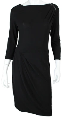 MAX MARA 黑色球衣 3/4 袖标志拉链细节船领紧身连衣裙 46 — 第 1/4 张图片