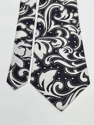 Corbata Bugle Boy Vintage Poliéster 55” Retro Negro Blanco Floral Hombre’s Foto 1 de 4